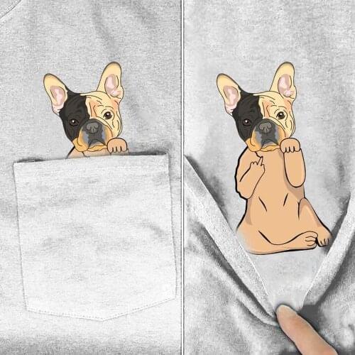 CLOOCL Funny White Pure Cotton T-shirt Pocket French Bulldog Middle Finger 3D Printed Shirt Fashion Harajuku Casual Tee Tops