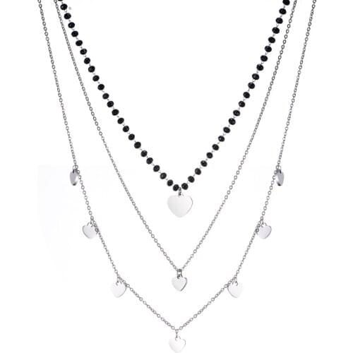 Fashion Stainless Steel Mujer Statement Chain Color Crystal Muliti Layer Heart Crystal Pendant Necklace For Women Accessories