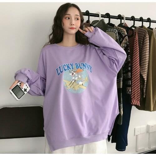 Cartoon Print Women Sweatshirt Loose Harajuku Oversize Sweatshirt Pullovers Spring Autumn Casual Hoody Tops