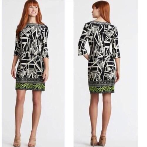 Ladies' fashion top quality fashion in Europe and America geometric printing knitting slim beautiful black dress