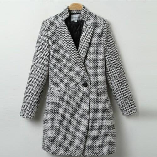 2021 Vintage Plaid Wool Coat Women Slim Belt Turndown Collar Coats Ladies Korean Autumn Winter Warm Faux Wool Liner Outerwear