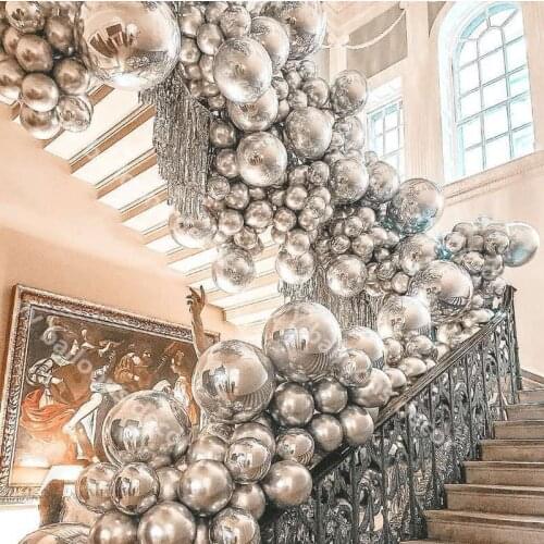 10pcs Sliver 4D Foil Balloons 10/15 Inch Helium Global Rainbow Color Metallic Balloon Garland Wedding Decor Birthday Party Decor