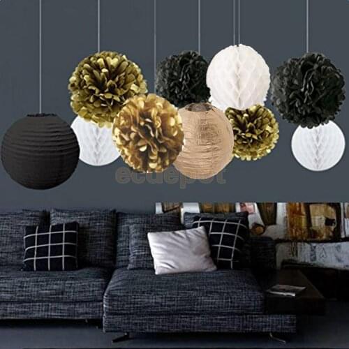 14pcs /Set Tissue Paper Flowers Pom Poms Lanterns for Wedding Party Decor