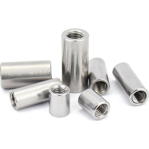 2/10pcs M3 M4 M5 M6 M8 M10 304 Stainless Steel Extend Long Lengthen Round Coupling Nut Connector Joint Sleeve Tubular Nut