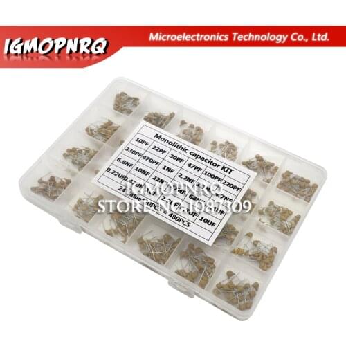 24values*20PCS =480PCS Monolithic Ceramic Capacitor 10pF~10uF,ceramic capacitor Assorted Kit + BOX