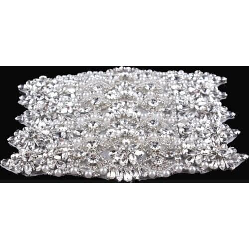 30pcs/lot)Sew On Hot Fix Beaded Crystal Rhinestone Appliques Patch For Girl Wedding Dress/Belt/Sash Bridal Headpieces