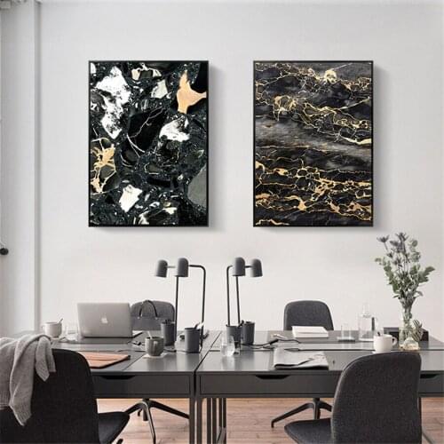 Abstract Rectangle Geometry Combination Black and Gold Canvas Paintings Poster And Print Decorative Wall Art Picture Living Room