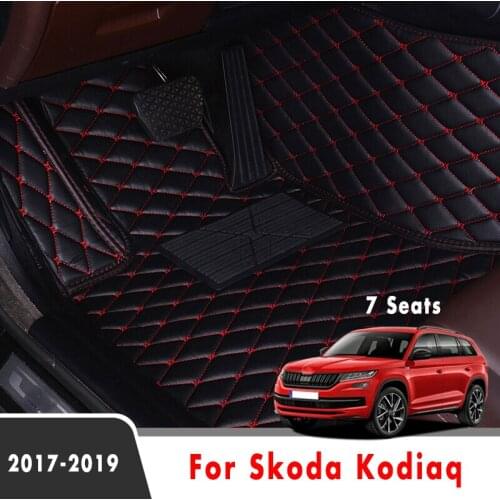 Car Floor Mats For Skoda Kodiaq 2019 2018 2017 7 Seater Artificial Leather Waterproof Car Carpets Custom Car Accessories Rugs