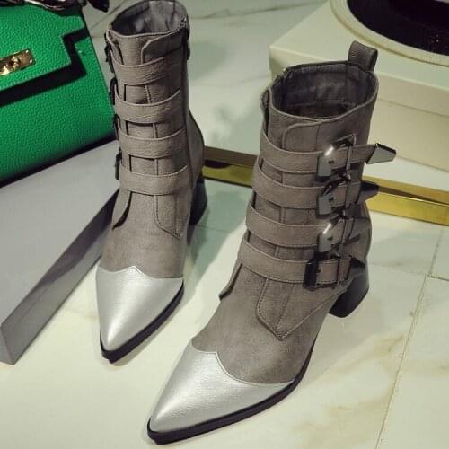 Big Size 9 10 11-17 boots women shoes ankle boots for women ladies boots Color belt buckle side zipper