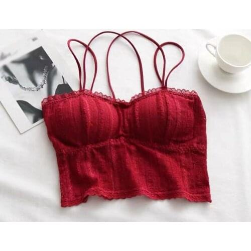 Women Padded Bra LaceTop Sexy Lingerie Camis Tank Beauty Back Shoulder Cross Strap Camis