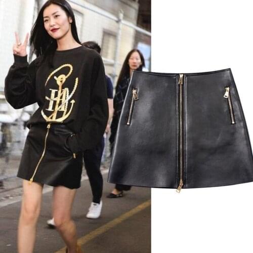 Black New 100% sheepskin A type leather skirt with hip zipper high waist slim skirt and half skirt