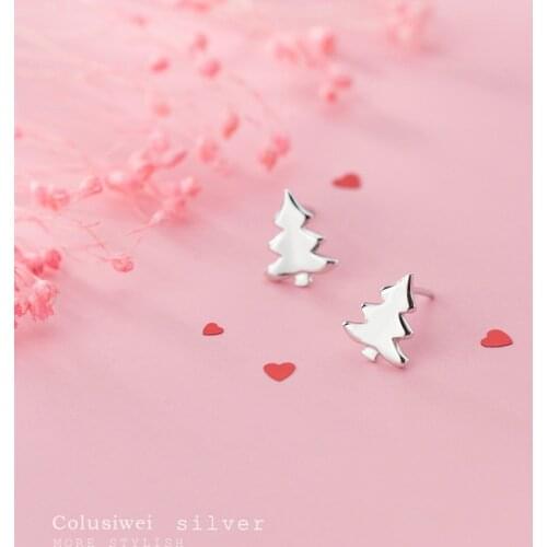 COLUSIWEI Classic 925 Sterling Silver Christmas Tree Stud Earrings for Women Simple Ear Pin Fashion Jewelry Christmas Present