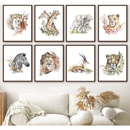 Wildlife Lion Tiger Zebra Elephant Giraffe Cheetah Wall Art Canvas Painting Nordic Posters And Prints Wall Pictures Kids Room