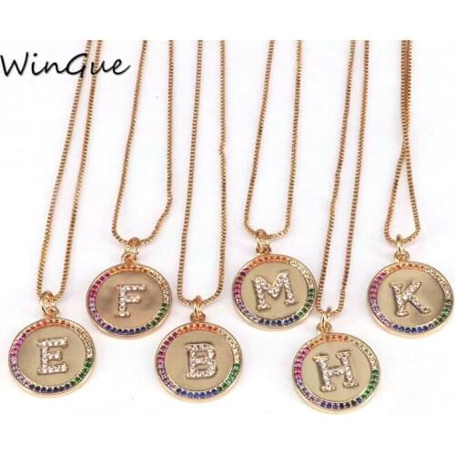 DIY alphabet initial letter necklace gold womens gold cz necklace jewelry first name letter necklace copper zircon