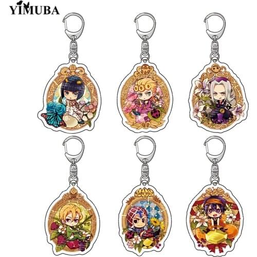 Anime JoJos Bizarre Adventure Flower Card Pendant Keychain Double Sided Acrylic Keyring Fashion Bag Accessories Key Ring Holder