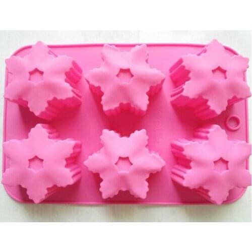 6 Cup Snowflakes Mould, Muffin Biscuit Soap CANDLE mold, ice cube tray 25.5*17.2*3.7cm, Each dia. 6.5cm