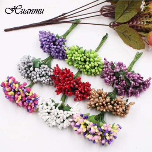 12/24/36/60/120 Pcs Handcraft Artificial Flowers Stamen Sugar Wedding Party Decoration DIY Scrapbooking Garland Craft Fake Flowe