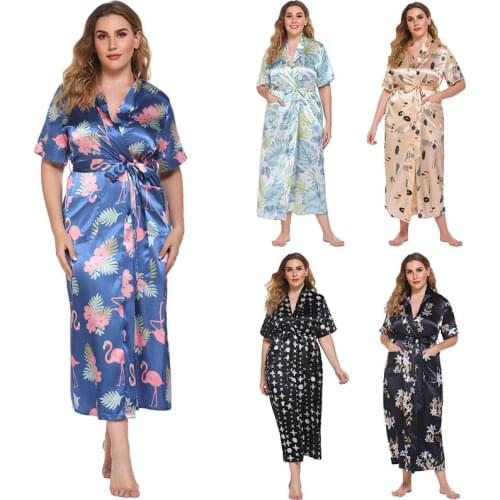 Women Rayon Silk Robe Gown Sexy Kimono Bathrobe Night Dress Casual Nightgown Sleepwear Plus Size Leisure Home Wear robe sets