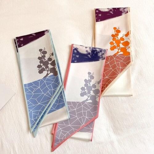 KOI LEAPING New fashion female decorative scarf female literary geometric silk scarf narrow streamers four seasons tied bag