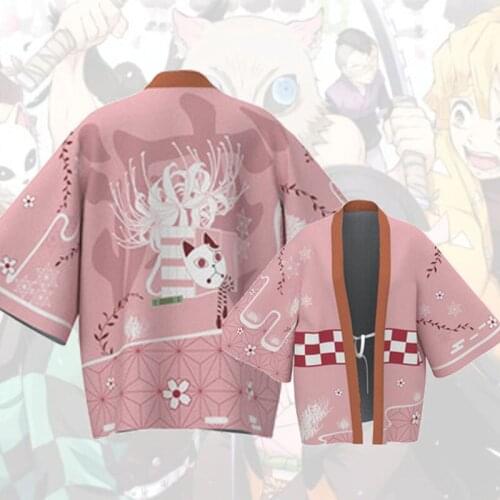 Anime Demon Slayer Kimetsu No Yaiba Tanjiro Kamado Cosplay Costume Surrounding Haori Kimono Coat Bathrobe Pajamas