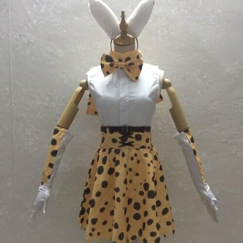 Japanese Anime Kemono Friends cosplay Leptailurus serval cos Halloween party girls Cat costume (tops+skirt+sock+gloves+Ear+tail)