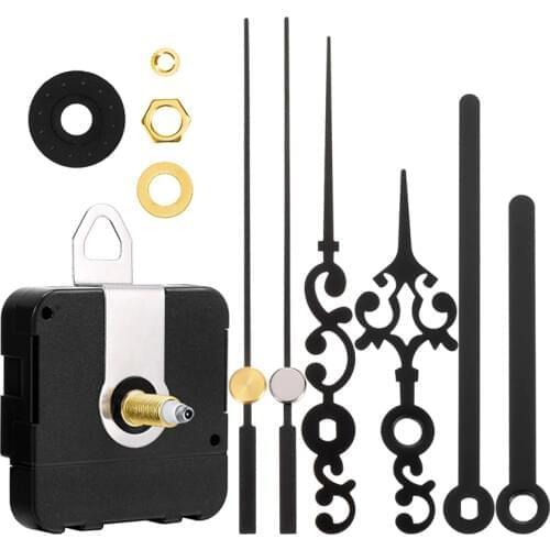 Long Shaft Clock Movement Mechanism Battery Operated DIY Repair Parts Replacement with 2 Pairs of Hands