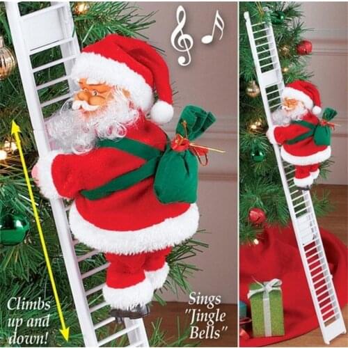 Lovely Music Christmas Santa Claus Electric Climb Ladder Hanging Decoration Christmas Tree Ornaments Funny New Year Kids Gifts