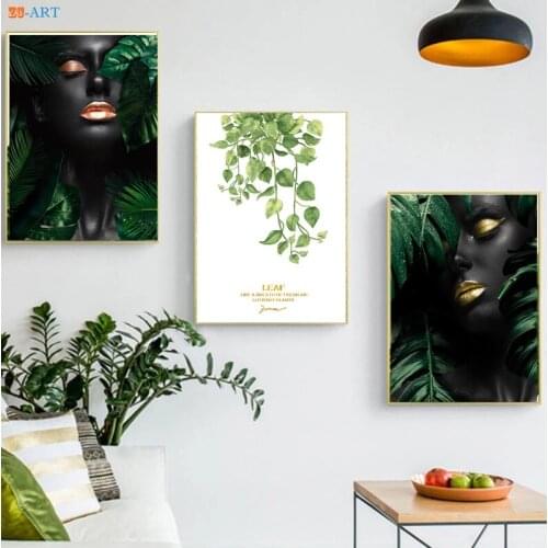 Fashion Photography Sexy Women Photo Printing Posters African Women Green Leaf Canvas Painting Wall Art Modern Home Decoration