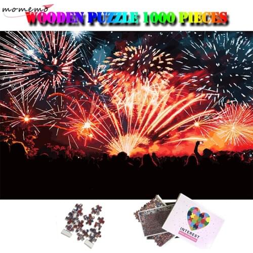 MOMEMO Brilliant Fireworks 1000 Pieces Customized Wooden Puzzle Adults Personality High Definition Challenge 1000 Piece Puzzle