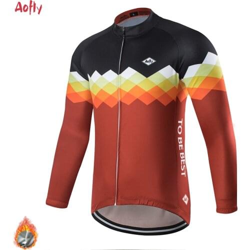 Aofly Pro Team Cycling Clothing Man Winter Cycling Jersey The Red And Black Thermal Fleece Long Sleeve Mountain Bike MTB Jersey