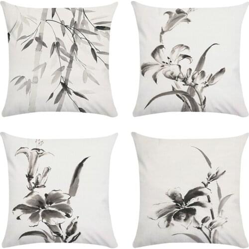 Cushion Cover Plant Cotton Polyester Bamboo Cushion Flower Decorative Car Sofa Throw Pillow Cover CR028