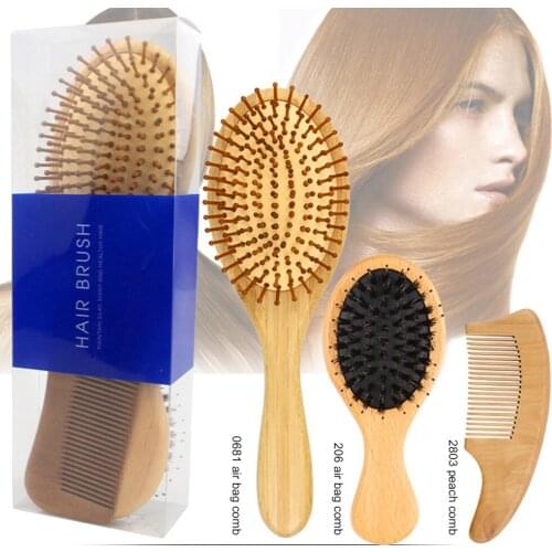 1set Wood Comb Professional Healthy Paddle Cushion Hair Loss Massage Brush Hairbrush Comb Scalp Hair Care Healthy bamboo comb