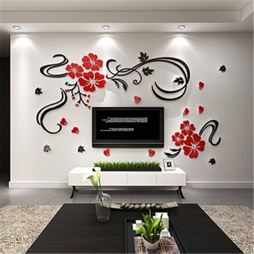 Happy flower vine flowers rich three-dimensional crystal acrylic sticker Modern TV Sofa wall backdrop Home decor wall stickers