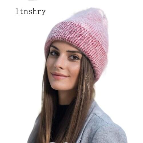 New womens hat Simple Rabbit Fur Beanie Hat For Women autumn Winter Solid color Hat For Skullies Warm Falls Cap Gorros Female