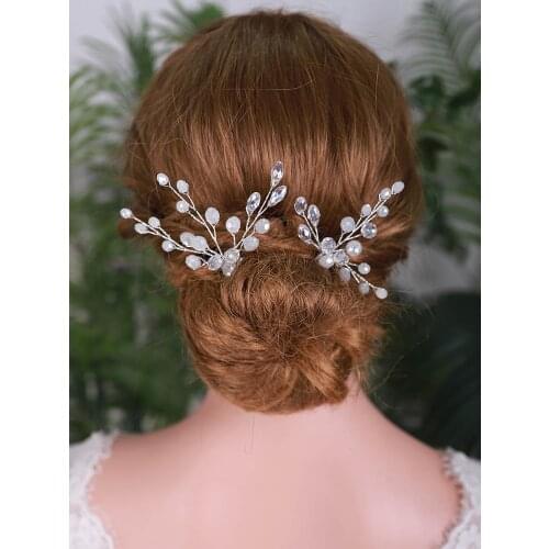 Bridal Hair Pins White Flower Hair Jewelry Crystal Headpieces Elegant Women Ornaments For Bride Wedding Hair Accessories