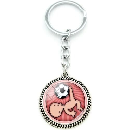 TAFREE Creative Maternal and Child Picture Glass Pendant Keychain Round Glass Gemstone Fashion Cabochon Keychain Metal Jewelry