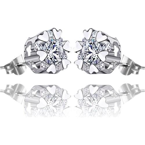 Utimtree New Fine Quality Christmas Gift Stud Earrings Silver 925 Sterling Jewelry Women CZ Crystal Earrings for Wedding Party