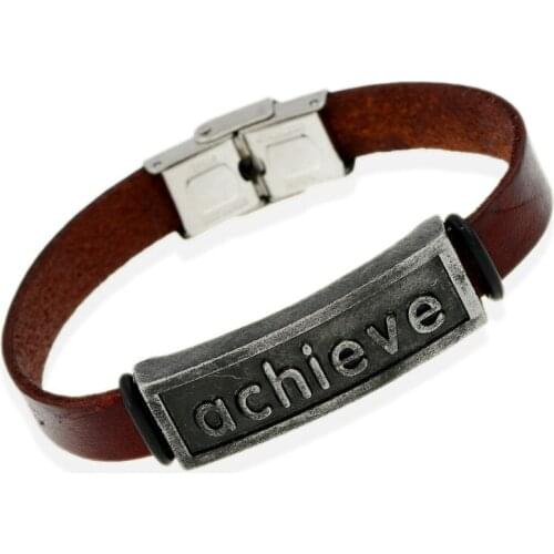Vintage Retro Fashion Stainless Steel Buckle Bracelet Alloy Achieve Charm Genuine Leather Wristbands Wrap Bangle Unisex Jewelry