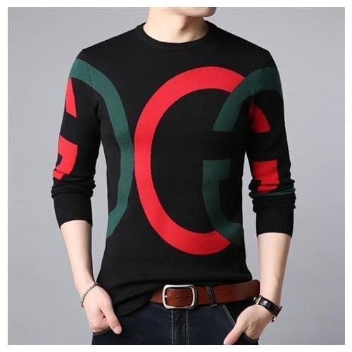 Knitted mens sweater thin spring 2020 new middle-aged mens sweater loose Korean base shirt