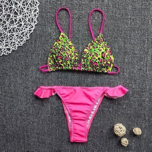 WTCandy 2021 New Print Leopard Bikini Sexy Micro Swimsuit Women Brazil Beach Biquini Ruffle Swimwear Summer May Bathing Suit