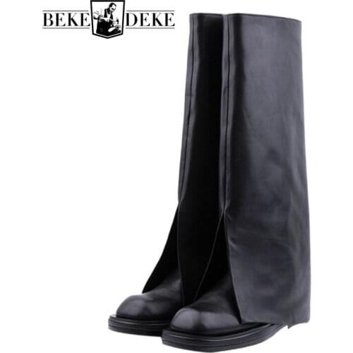 Women Genuine Leather Knight Boots Street Designer Square Toe Slip-On Mid-Calf Boots Female Autumn Winter Long Modern Botas