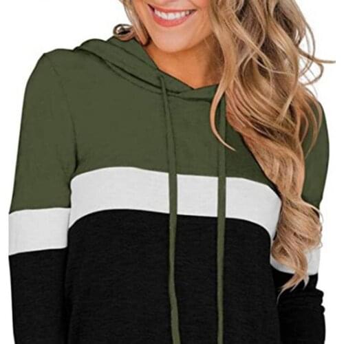 Plus Size Women Sweatshirts Hoodie Patchwork Hooded Loose Color Block Drawstring Top Women Spring Autumn Sweatshirts
