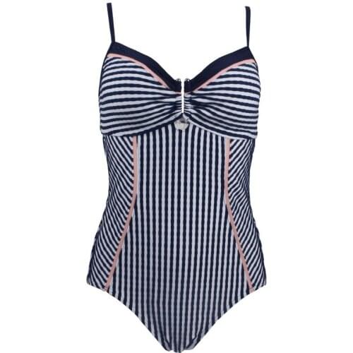 Back Button Sexy plus Size Triangle One-Piece Swimsuit Ladies Backpack Backless Striped Swimwear