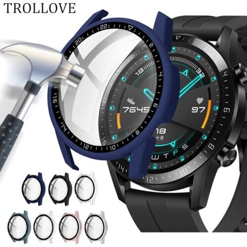 Hard PC + Glass Cover For Huawei Watch GT 2 46mm Cases Smartwatch Full Glass Screen Protector Film GT2 46 mm Case
