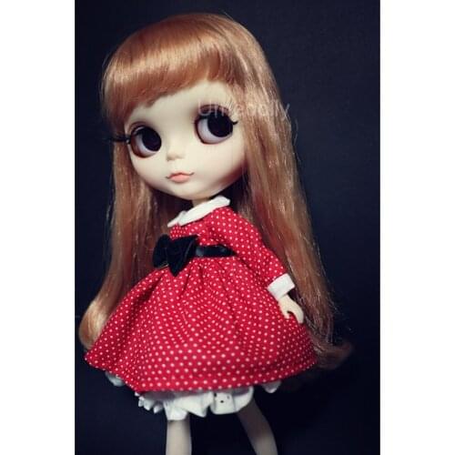 1 Set Lovely Red Polka Dot Dress for Blyth, Licca, Azone Doll Clothes Accessories