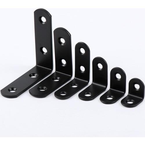 10pcs Stainless Steel Supporting Black L-Shaped Brackets With Fixing Right Angle Corners Brace Furniture Hardware