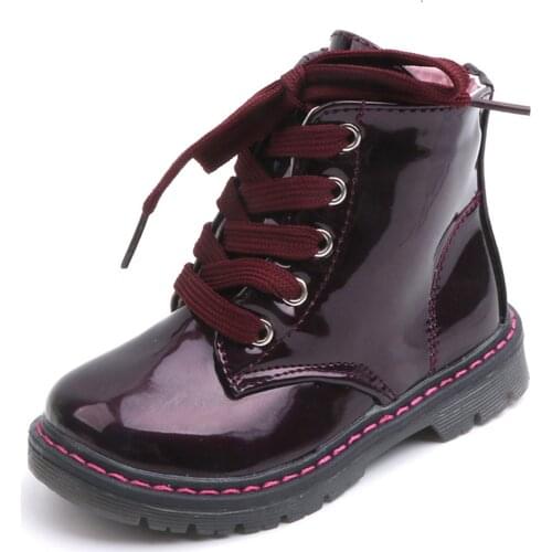 2021 Lovely Toddler Girls Martin Boots Kids Fashion Side Zipper Lace-Up PU Leather Non-Slip Ankle Boots Childrens Shoes