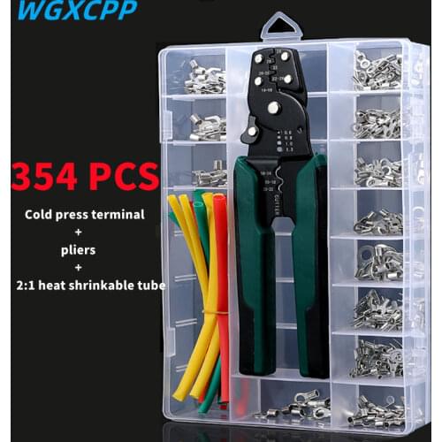 354 PCS Boxed,Cold Pressed Terminal,U Shaped O Shaped,Crimp Terminal+Pliers+2:1 Heat Shrinkable Tube,Wire Connector 0.5-4mm