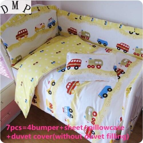 6/7PCS Cotton Baby Cot Bedding Set Newborn Cartoon Crib Bedding Detachable cunas de bebé Quilt Cover , 120*60/120*70cm