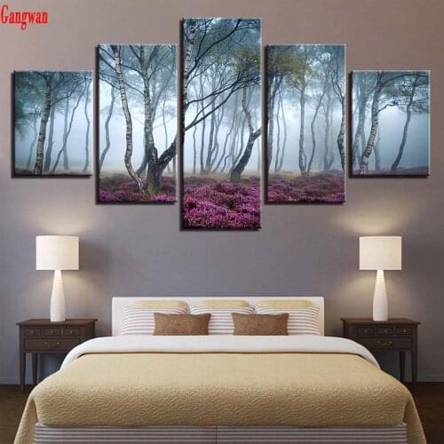 5 Pcs diamond mosaic cross stitch Foggy Forest picture diamond embroidery tree landscape full rhinestone painting home decor art